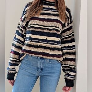 Vintage Coogi Style Textured Chunky Striped Crewneck Sweater In Forest Green